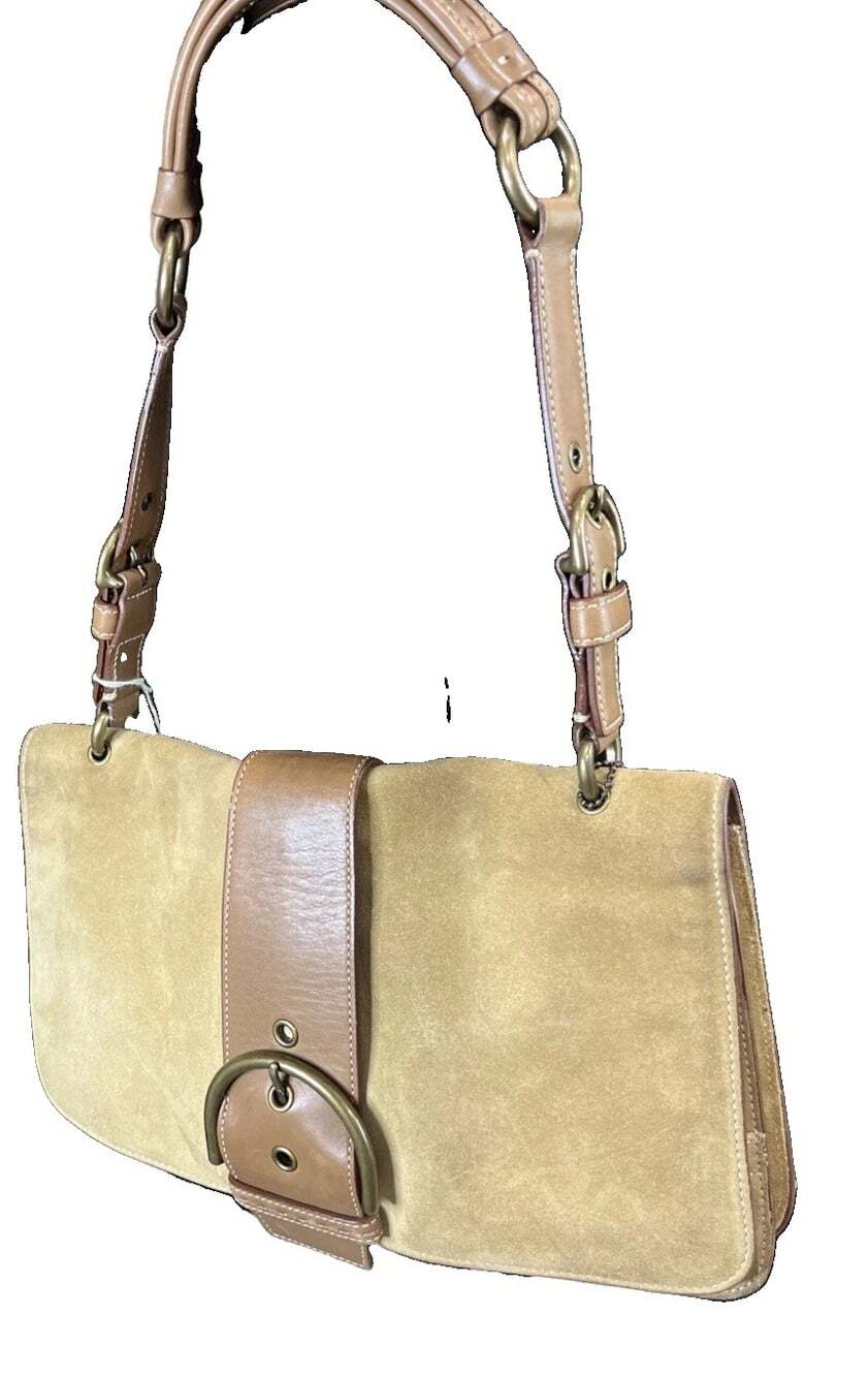 Vintage Coach (2004) Soho Shoulder Bag Buckle Flap Leather and Brown Suede Y2K
